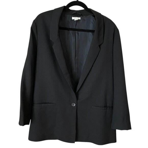 Garnet Hill Wool Single Breasted Blazer Sz 14 Black Office Capsule Minimalist - Picture 1 of 10